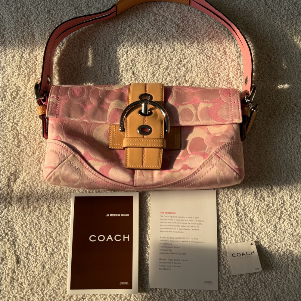 NWT! Rare 2005 COACH SoHo Optic Pink and Tan Shoulder Bag